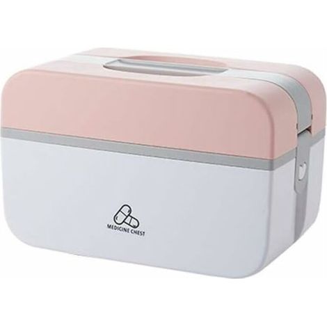 Boîte de rangement de médicaments pliable multicouche, boîte à médicaments créative, boîte à médicaments divisée, valise en plastique rose