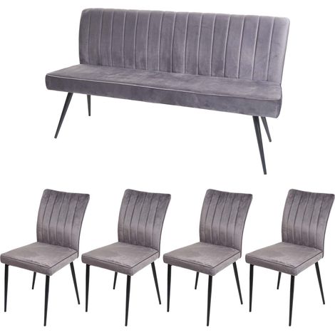 Set de salle à manger HWC-K16, set de 4 chaises+bancs Ensemble de salle à manger, velours métal gr (1/5)