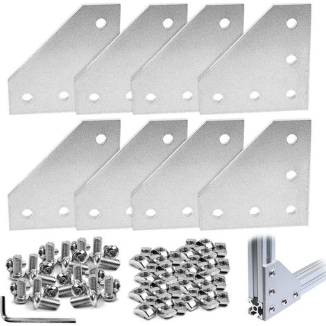 8 pcs Plaques de Connexion Supports D'angle en Forme de L, 5-Trou L Jonction Aluminium Rail Profile, avec 40 Ecrous M5 + 40 Vis M5 + 1 Hexagonale M3 Clé, pour Profilés en 2020 Aluminium (1/5)