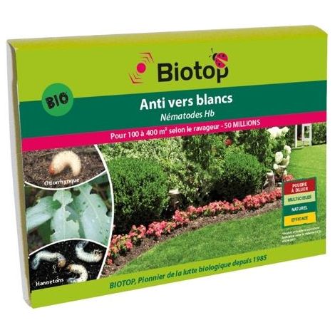 Nématodes HB anti vers blancs 50 millions – Lutte biologique contre ravageurs – Pour 100m² de cultures – Application par arrosage – Biotop