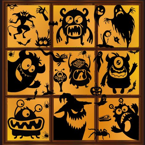 Halloween-Fensterdekoration mit Clips – niedliche Monster-Clip-Aufkleber – schwarze Monster-Clip-Aufkleber, 8-teiliges Set (30 x 22 cm) (1/5)