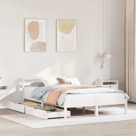 Bed Frame without Mattress White 140x190 cm Solid Wood Pine vidaXL