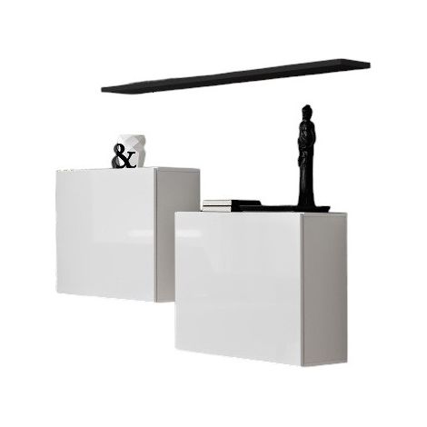 Composizione murale SWITCH SBI – Cubi sospesi e mensola – Bianco lucido e nero – Design moderno