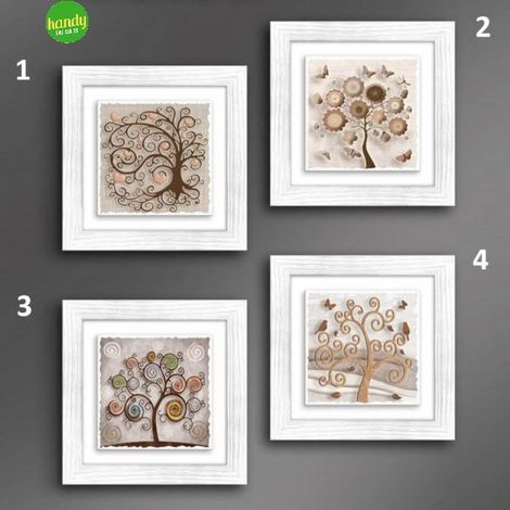 1 Pezzo Quadro da Parete Ceramic Modern Tree White 18 x 18 cm 4 Decori
