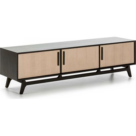 Console Audio Élégance Bois & Métal - Noir mat et bois naturel patiné (1/3)