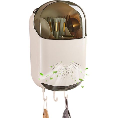 Organisateur de couverts mural — Porte-baguettes, support pour cuillères et baguettes anti-poussière, égouttoir