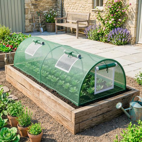Mini Serre de Jardin mini serre tunnel à tomates 200 x 80 x 45 cm Acier PE Anti-UV 4 portes en filet enroulables vert (1/5)