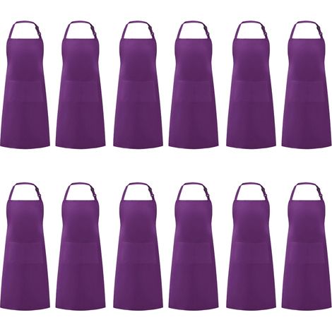 Lot de 12 tabliers unisexes, imperméables et ajustables, avec 2 poches, pour cuisine et barbecue