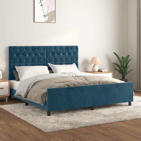 Cadre de lit 160 x 200 cm avec tête de lit en velours bleu foncé, sans matelas - PANGIVO (1/5)
