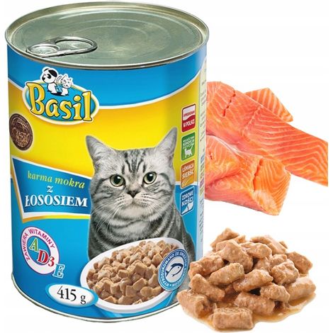 Cibo per gatti al basilico, lattina da 415 g, 24 pezzi, mix di gusti (3 confezioni da 8 pezzi)