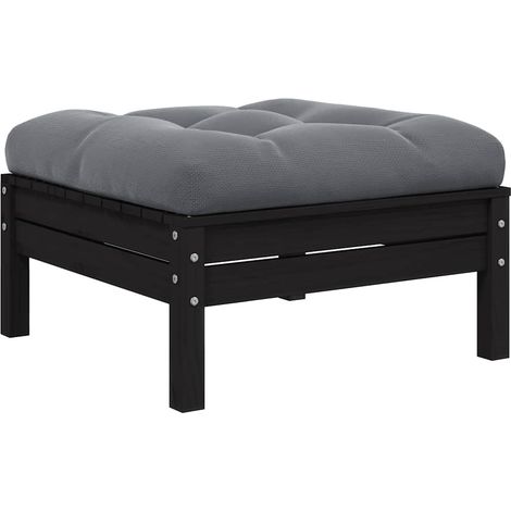 Gartenhocker mit Anthrazit Kissen Schwarz Massivholz Kiefer