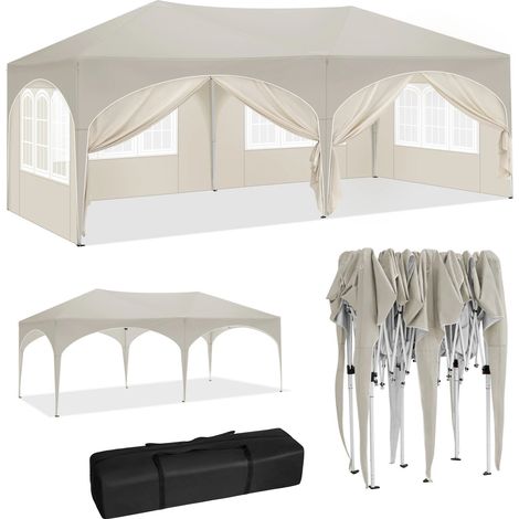 PAVILLON 3x6 m Beige mit 6 Seitenwänden