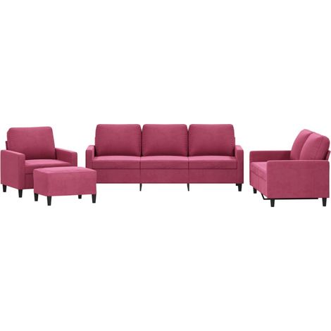 Maison Exclusive - Set di Divani 4 pz con Cuscini Rosso Vino in Velluto