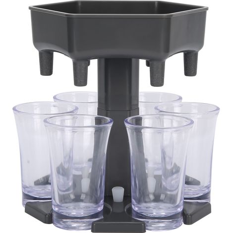Porte-distributeur de liquide 6 doses, support pour distributeur de boissons alcoolisées, vin et bière, accessoire de bar (gobelet gris transparent) (1/5)
