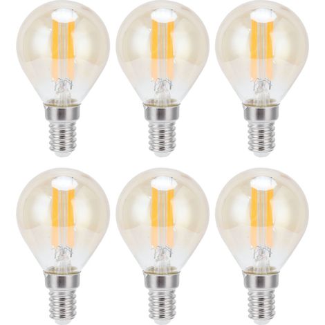 Ampoules LED à Filament Doré Vintage G45 4W 2700K E14 6PCS, Clair Verre Blanc Chaud 220‑240V