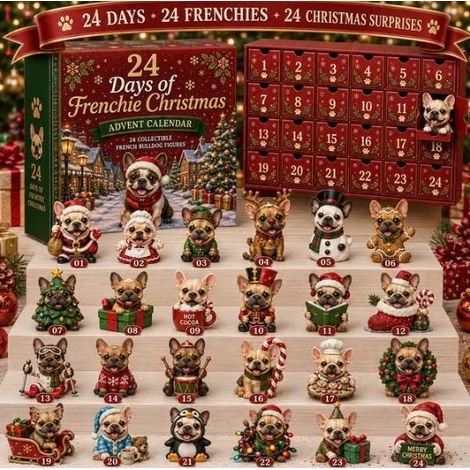 2026 Frenchie Christmas Advent Calendar 24-Day French Bulldog Christmas - Version B -