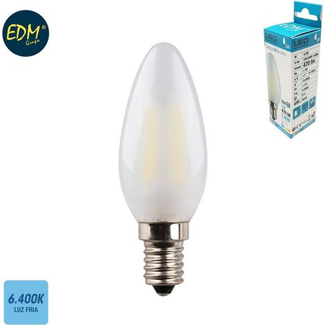 EDM LED-Filamentkerze, mattes Glas, E14, 4,5 W, 470 lm, 6400 K, kaltes Licht, Ø 3,5 x 9,8 cm