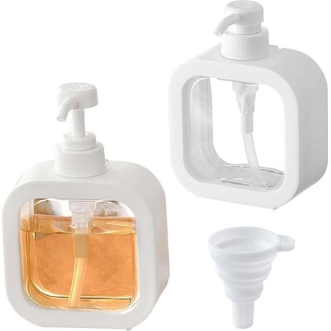 2 Pièces - Distributeur Savon - Distributeur Liquide - Rechargeable Étanche Transparent Cuisine Salle De Bain Blanc 300ml (1/5)