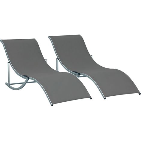 2er Set Sonnenliege Gartenliegen Stoffliege Relaxliege ergonomisch Aluminium Texteline Dunkelgrau 165 x 61 x 63 cm