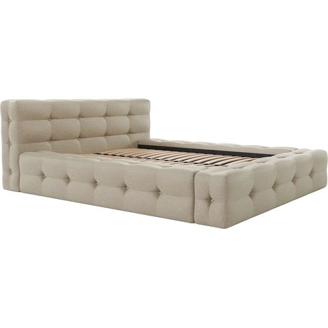 Lit capitonné 140 x 190 cm - Tissu chiné - Beige - LERUCO de Pascal Morabito (1/5)