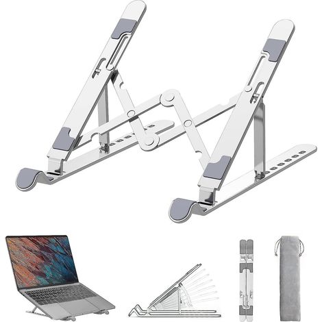 support Ordinateur Portable Support Pc Portable Laptop Stand 7 Niveaux Rglables Aluminium Silicone Antidrapant Pour Macbook Air, Dell, Hp, Lenovo (1/5)