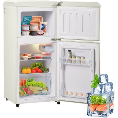 Modernluxe - Réfrigérateur rétro 60 L avec congélateur 22 L, éclairage LED - Beige [Classe énergétique E] (1/5)