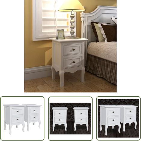 The Living Store Nachttische 2 Stk. mit 2 Schubladen MDF Weiß - Vintage Nachttisch - Schreibtischlampe - Nachttischset - Wohnzimmer Deko - Schlafzimmereinrichtung (1/5)