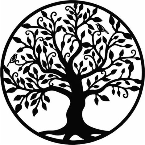 Ecleanfy - Sticker mural en métal Arbre de Vie, silhouette artistique pour intérieur et extérieur, cadeau, jardin, décoration intérieure et extérieure (noir, 28 x 28 cm) (1/5)
