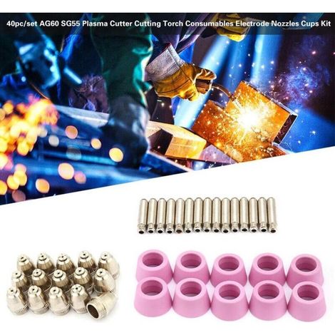 ALLIANDISKit d'électrode de buse,AG60 SG55 Plasma Cutter Torche de coupe Consommables Kit de coupelles de buses d'électrode (40pc/set) (1/3)