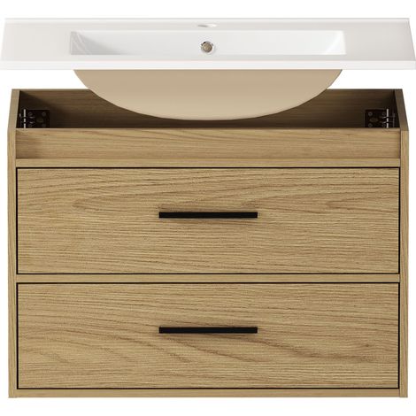 Mobile lavabo 73,8 x 46 x 52 cm in MDF e ceramica rovere chiaro, 2 cassetti - CHICFURN (1/5)