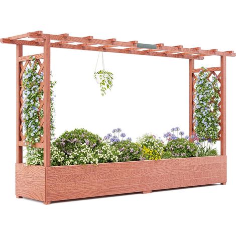 LOLLANDA Bac à plantes surélevé en bois avec treillis/auvent/trous de drainage,jardinière autoportante pour plantes grimpantes, vigne et fleurs200.5x44x113.5cm (1/5)