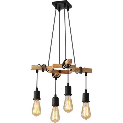 DORLINK Suspension en Bois - Lustres Rétro - pour Salon ou Salle à Manger - 4x E27 (San Ampoules)