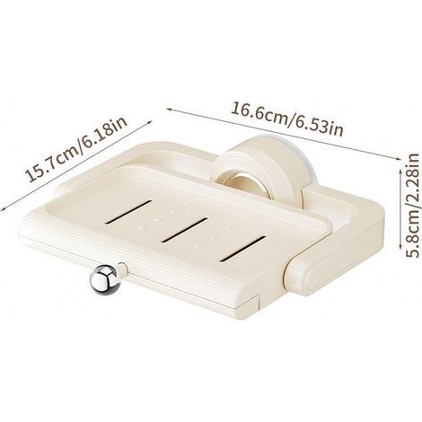 Wall Soap Holder, Suction Cup Bathroom, Drainage Soap Tray Rack,6.53 x 6.18 x 2.28inch Adjustable Rotating Storage Organizer, for Shower Sink Kitchen Space Saving Hygienic Use (1/4)