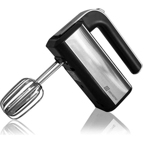 Batteur Mixeur Électrique 5 Vitesses 300 W + Turbo avec lumière LED, couleur argent et noir, avec 2 Fouets pour pâtes douces et 2 Crochets pour pâte dure (1/5)