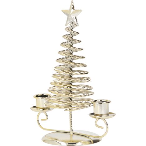 Ornements chandeliers européens en métal en forme de sapin de Noël, porte-bougies double doré, décoration intérieure (1/5)