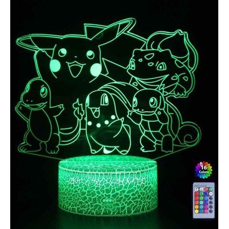 Veilleuse 3D Pokémon Pikachu Lampe de Chevet LED avec Télécommande 16 Couleurs Changeantes et Prise USB (1/4)