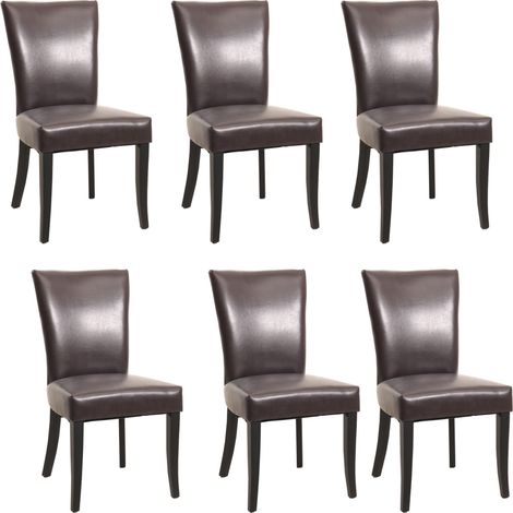 Set 6x sedie retrò eleganti Chesterfield ecopelle sala pranzo 62x50x93cm marrone piedi scuri (1/5)