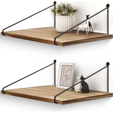 Grandes Étagères Murales Profondes en Bois Noir, 42 x 30 cm, Lot de 2 Équerres métalliques noires, grande profondeur pour livres, plantes, cadres et objets déco, salon, chambre, cuisine, bureau (1/5)