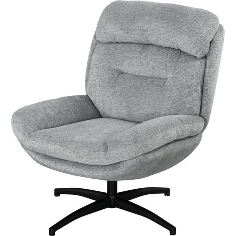 Fauteuil pivotant gris noir tissu chenille accoudoirs intégrés pieds acier rotation 360°