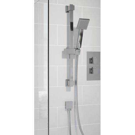 Thermostatic Concealed Square Shower Bath Filler Adjustable Head Chrome (1/5)