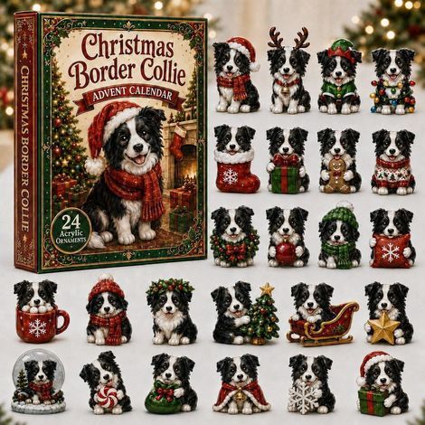Calendario dell'Avvento di Natale 2026 con Border Collie e scatola a sorpresa 2D