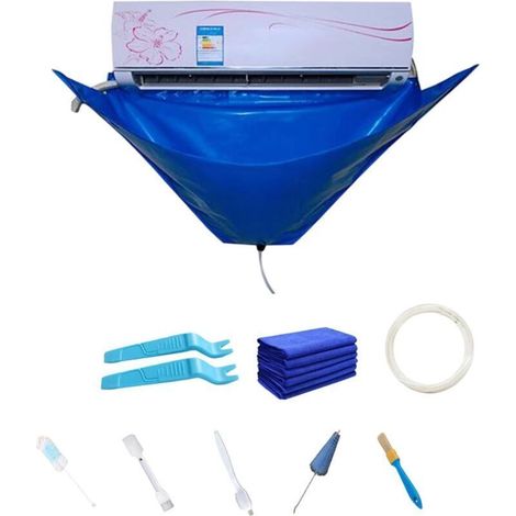 Couverture nettoyage climatiseur 10 pièces, Housse lavage pour poussière climatisation split avec tuyau d'eau, Sac Couverture Étanche Climatisation divisé, nettoyage AC ural-différents modèles (1/4)