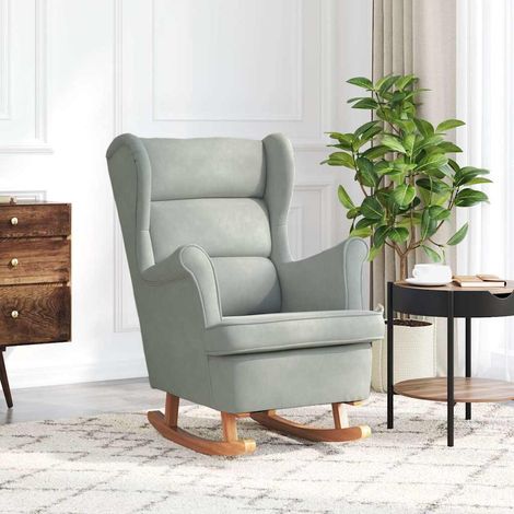 vidaXL Mecedora con respaldo alto de terciopelo y madera maciza (1/5)