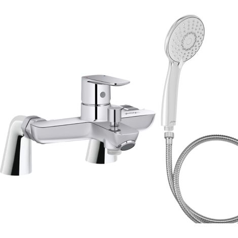 Mitigeur baignoire JACOB DELAFON July+ + pommeau de douche Juliette + flexible de douche métal + colonnettes (1/4)