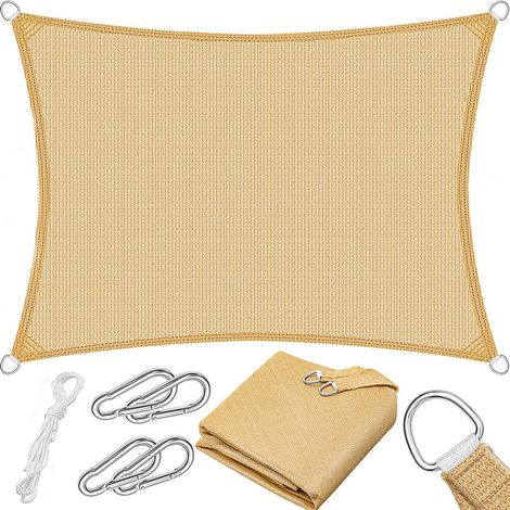 Voile d&aposOmbrage, Protection solaire et contre le vent, Tissu HDPE, Auvent Rectangulaire 2 m x 3 m, pour balcon, terrasse et jardin (1/5)