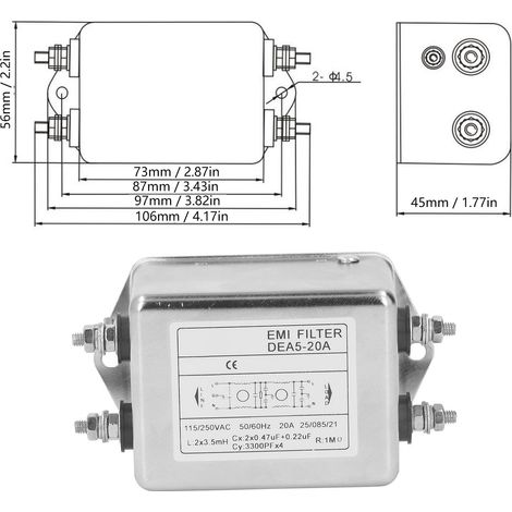 Filtre antiparasite secteur monophasé 115V/250V 50-60Hz, conditionneur de ligne EMI, réducteur de bruit pour alimentation AC (1/5)