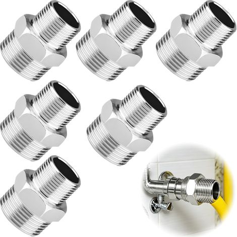 6PCS Raccords Doubles en Acier Inoxydable 1/2" AG x 3/8" AG en Acier Inoxydable, Adaptateur Filetage Mâle 1/2" AG x 3/8" AG, Raccord Tuyau Eau pour Tuyaux Flexibles et Installations Domestiques (1/5)