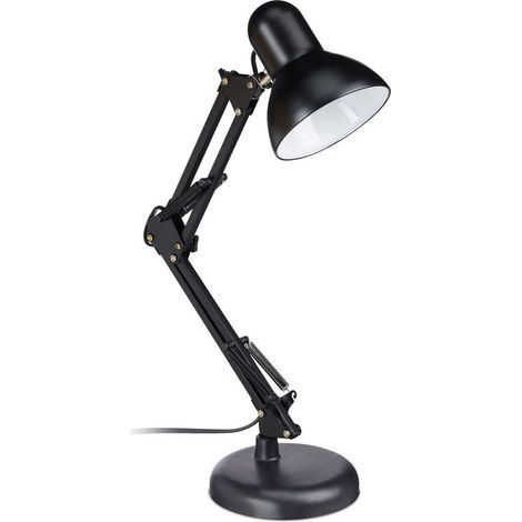 Relaxdays Lampe bureau retro, bras articulé flexible,Veilleuse lecture Bureau, métal, E27, HlP: 50x27x15 cm, noire (1/5)