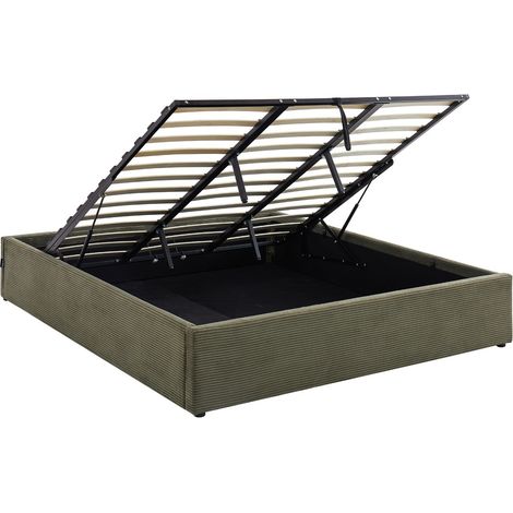 Lit coffre adulte 180x200 cm en velours côtelé vert avec sommier - Handy (1/5)