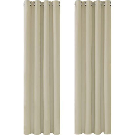 Rideaux occultants thermiques — Adaptés au salon et à la chambre — Design moderne à œillets — 132 x 160 cm (L x H) — Beige — Lot de 2 (1/5)